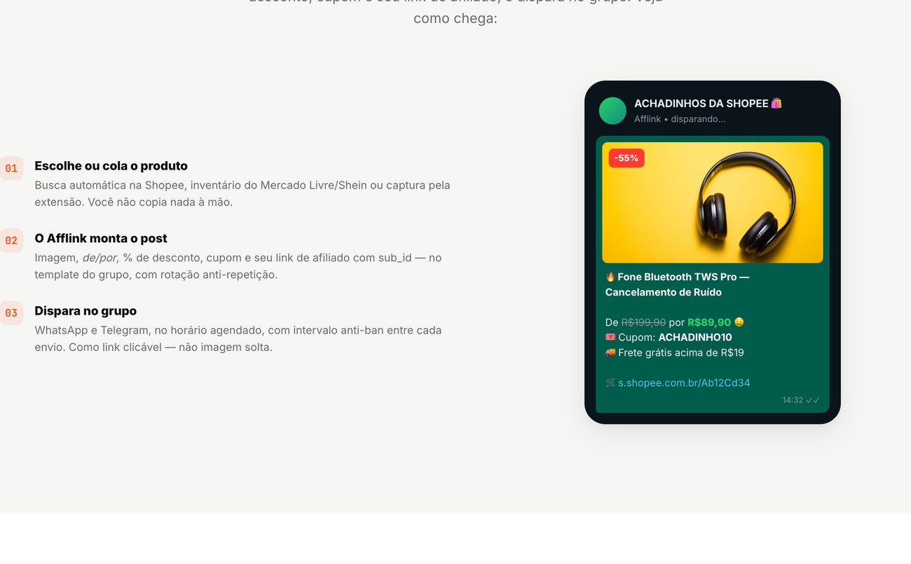 Oferta de afiliado publicada em grupo de WhatsApp